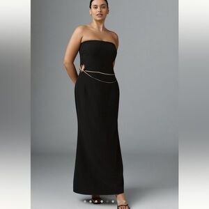 Anthropologie Black Strapless Gown with Gold Hardware